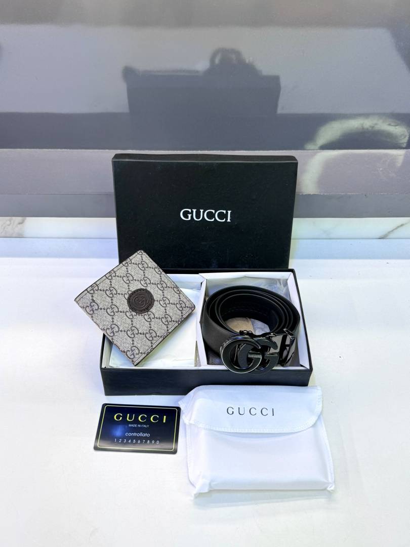 Gucc_ Black& Brown Belt & Wallet Combo Fa 1097