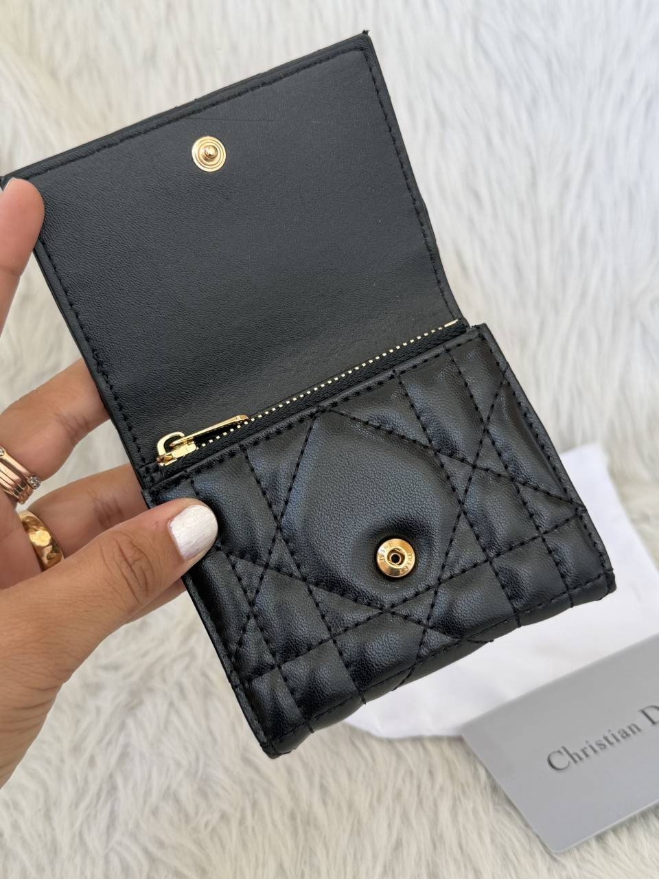 Black Caro Hibiscus Trifoldiyor Wallet With OriginalBox DustCover CardTag