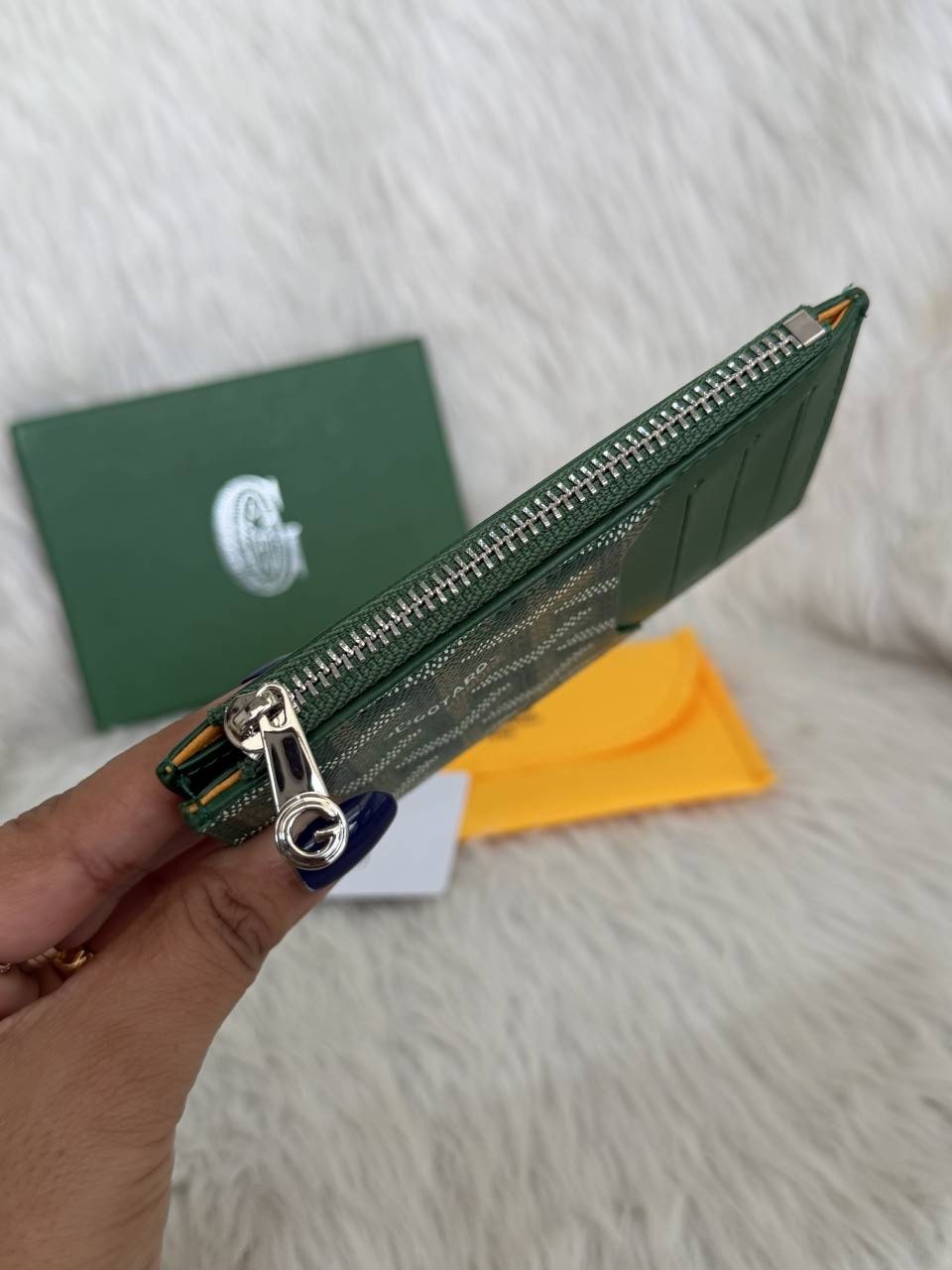 Goyarrd GO-2 Green Bourbon Zip Card Case Wallet With Original Box & DustCover