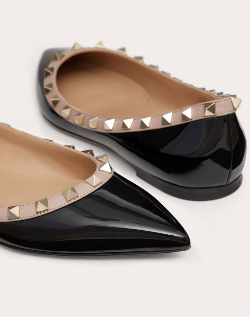 Valentyno_Rockstud_Patent_Black_Ballerina_Flats_For_Women_With_Original_Box_And_Carry_Bag