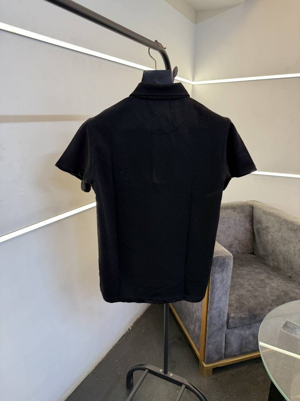 Burbery self knitted embossed print turkish imported polo tshirt black salw