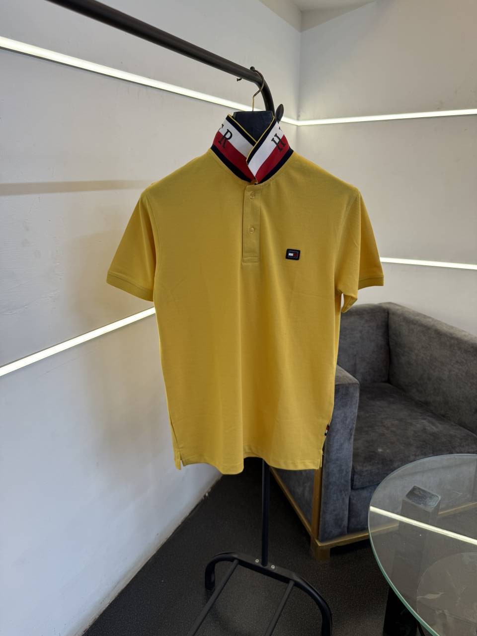Tommy hilfigar steel logo matty cotton imported polo tshirt with brand collar yellow