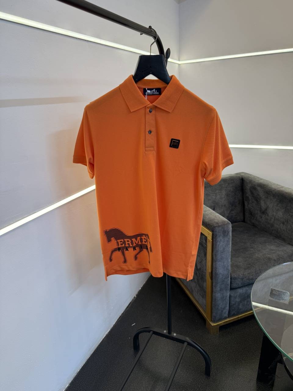 Hermes turkey imported polo tshirt with brand button steel logo and premium print orange