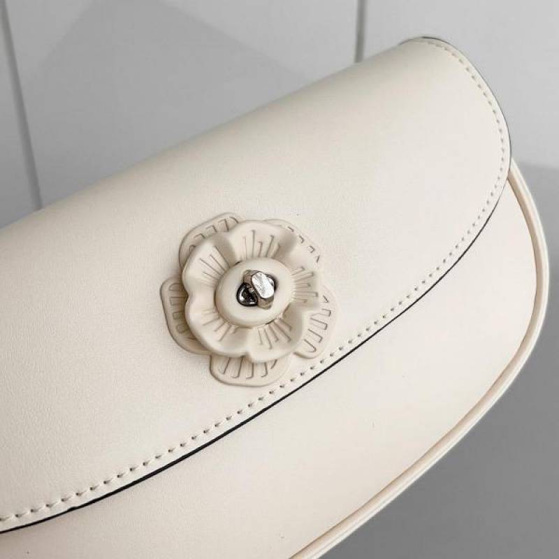 Coaach Emmy Saddle Premium Crossbody Shoulder Bag With OG Double Box & Dust Bag (White Flower - 1006)