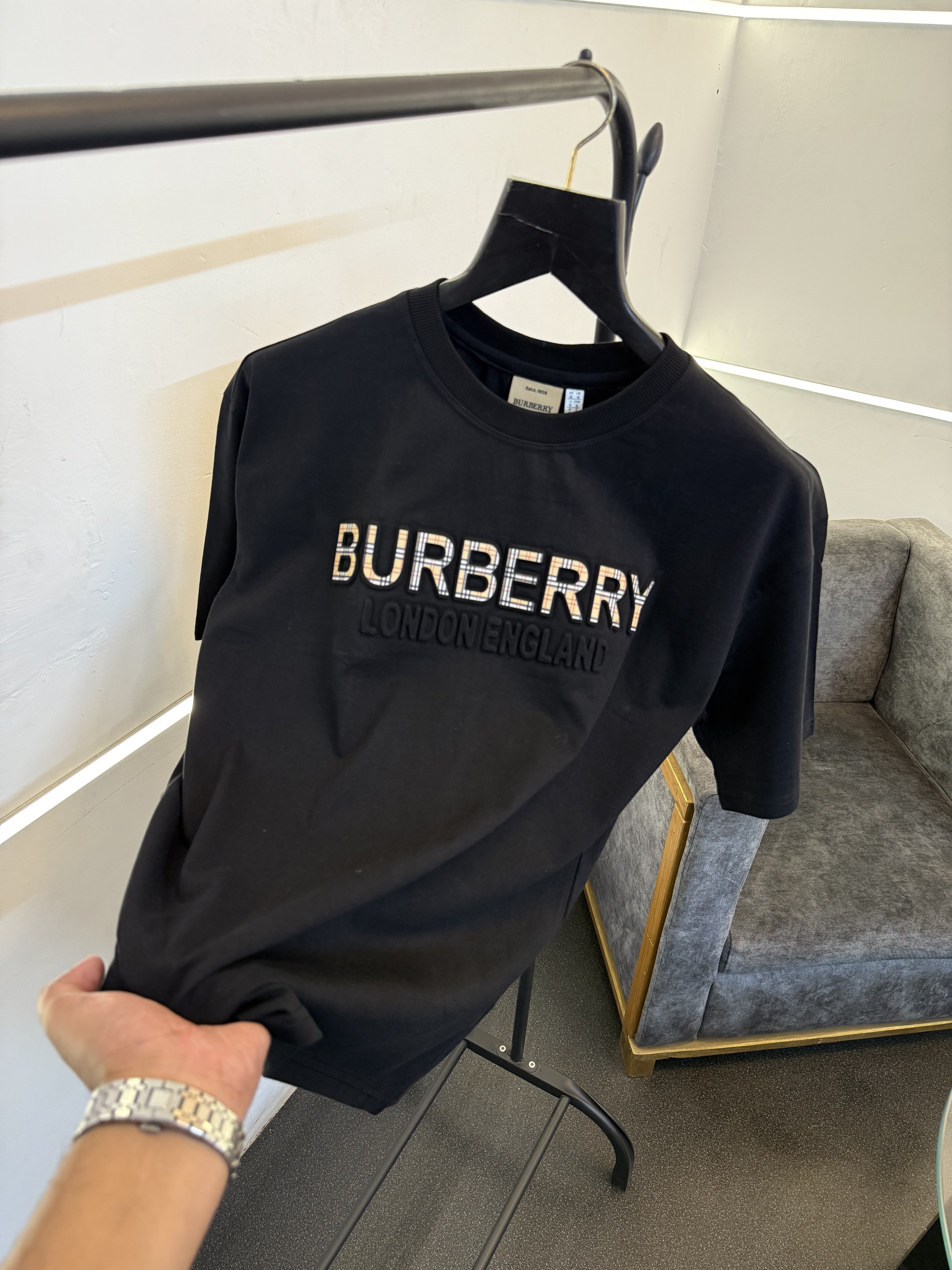 Burbery black oversize puff print imported round neck tshirt