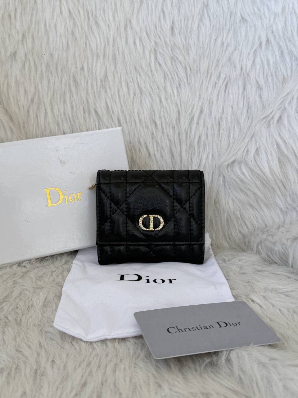 Black Caro Hibiscus Trifoldiyor Wallet With OriginalBox DustCover CardTag