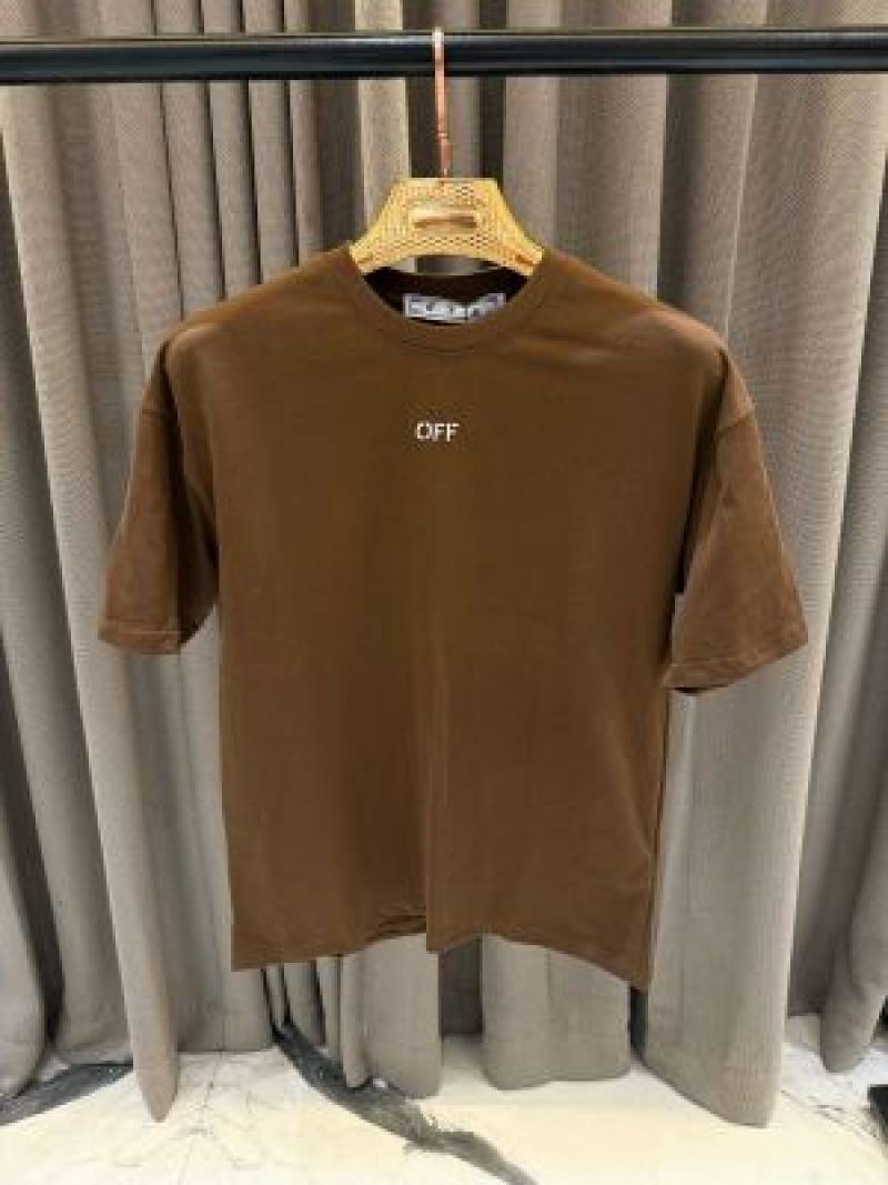 Of white Round Neck T-shirt Brown