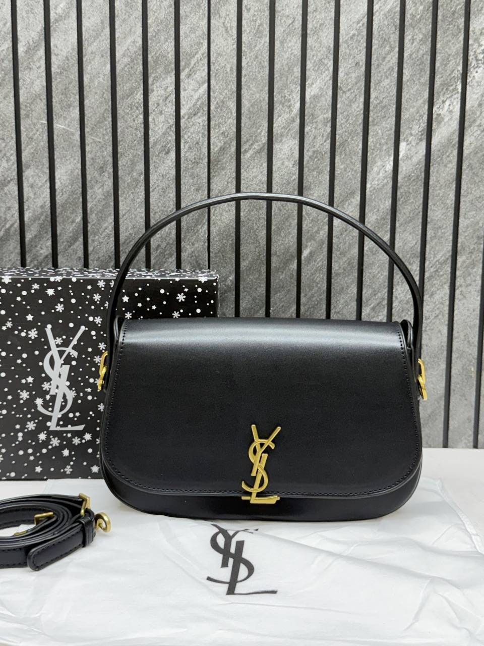 Ysl Voltaire 8868 Black-Gold Shoulder Crossbody Bag With Original Box