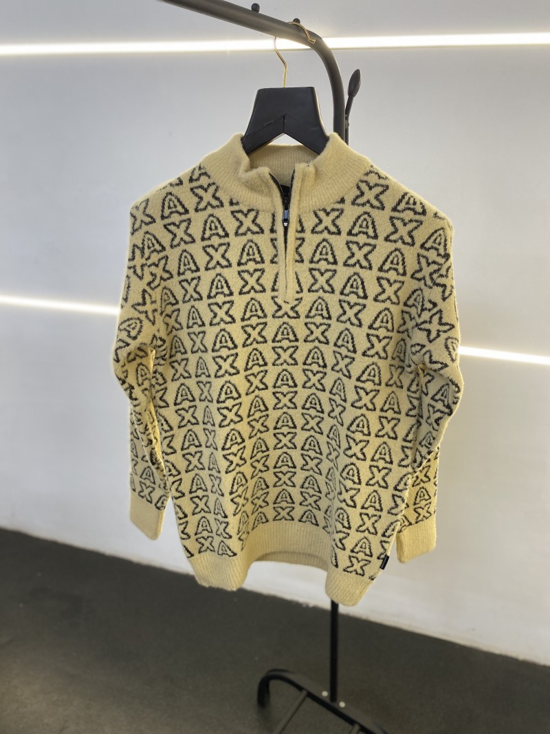 Arrwa%! exchage knitting swead blend soft yarn half zip sweatshirt beige sale