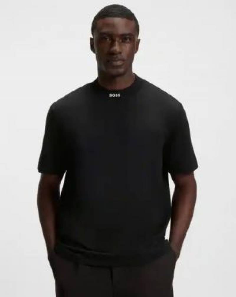 Boss Chinese Collar Round Neck T-shirt Black
