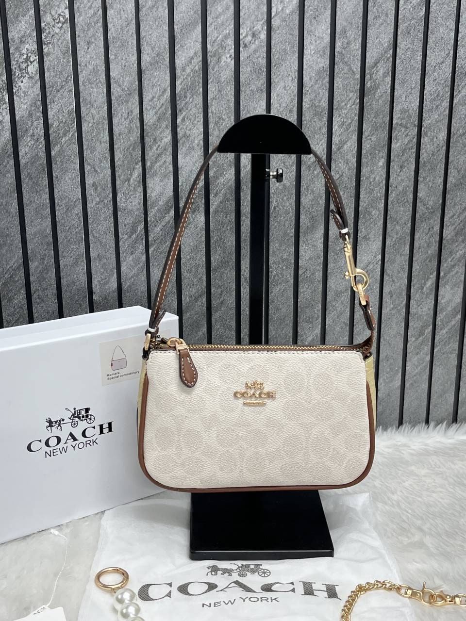 Coacch Nolita Br-White-Mono With Original Box DustCover & Pearl charm