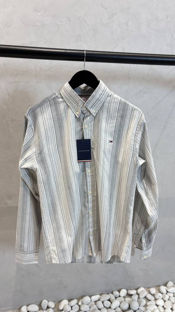 Tommy Hilfiiger Grey & White Striped Shirt 1023