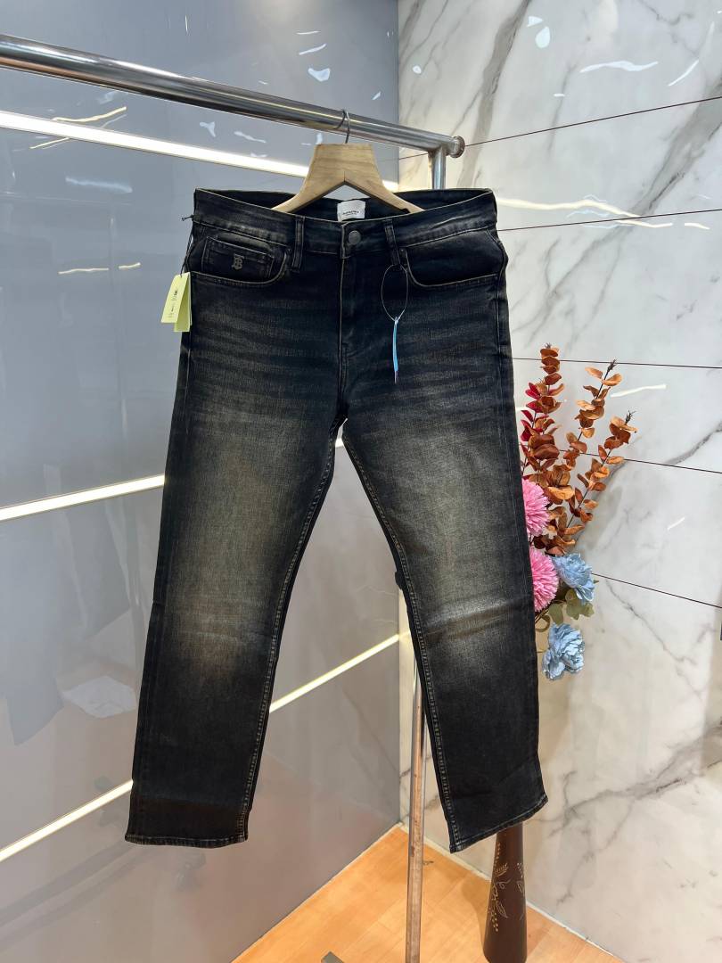 Burberry Green Shade Straight Fit Premium Imported Stretchable Lycra Fabric Denim with Embroidered Logo 3947