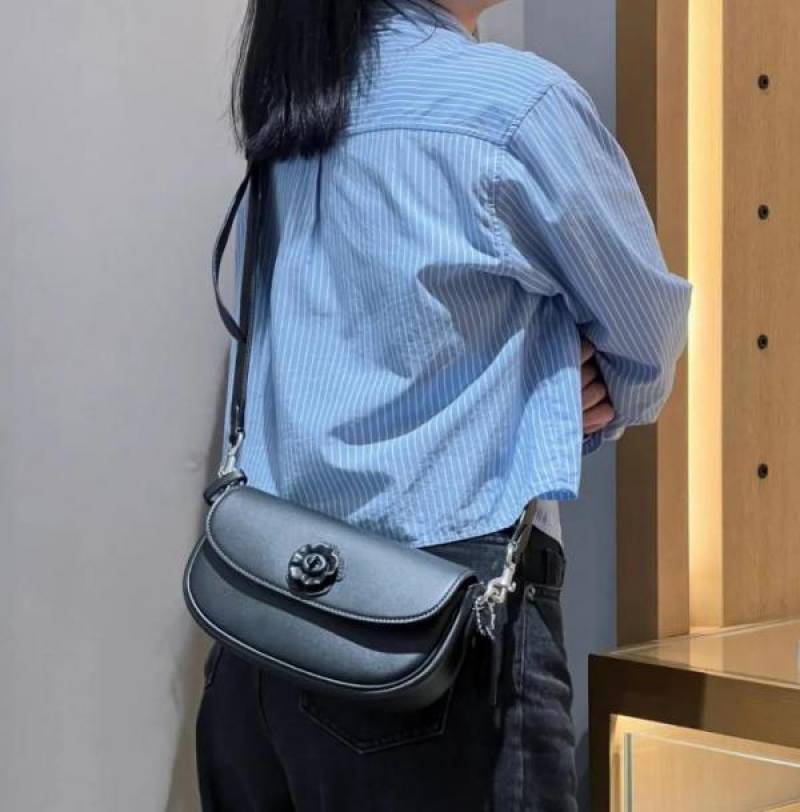 Coaach Emmy Tea Rose Saddle Premium Crossbody Shoulder Bag With OG Double Box & Dust Bag (Black Flower - 1004)