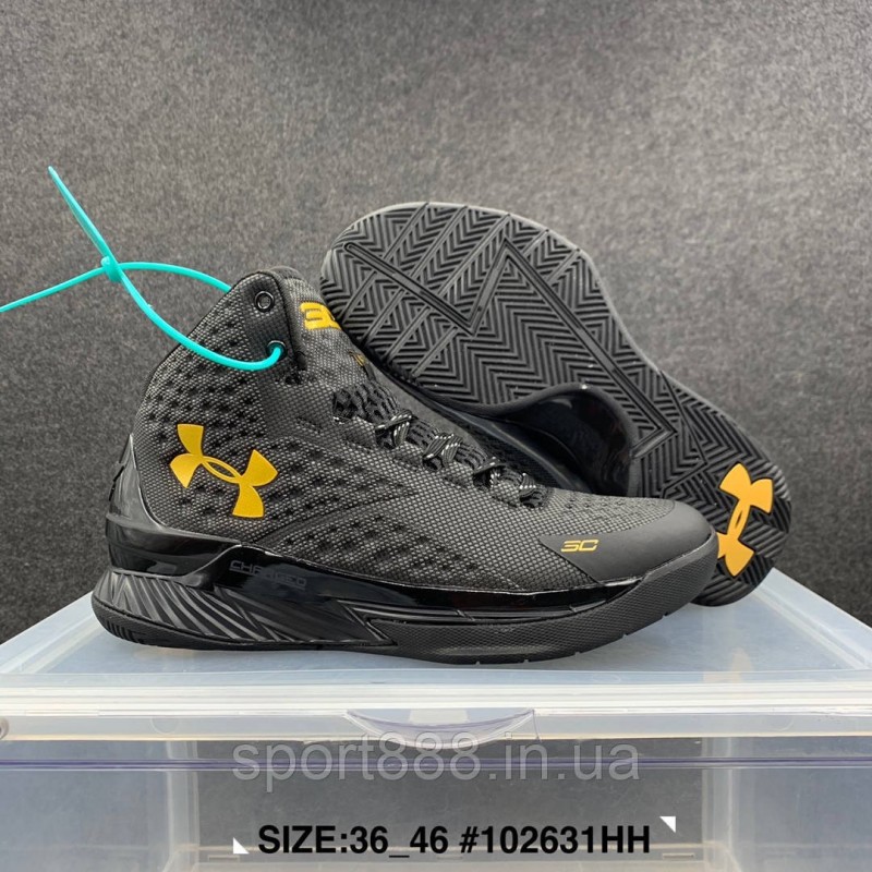 underr Armour CURRY 1 GOLD BANNER BLACKOUT