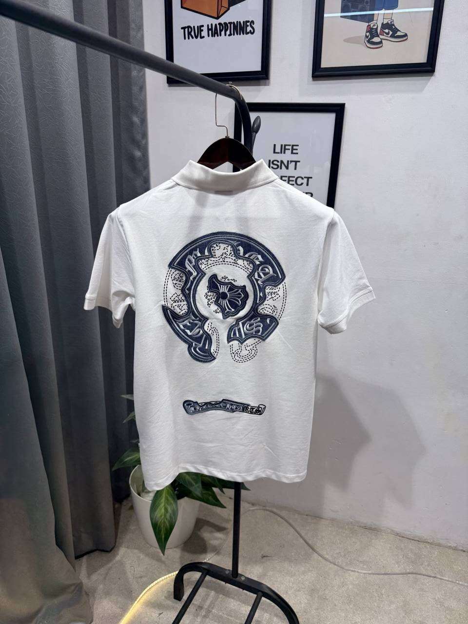 Chrome heart turkey imported polo tshirt with patch and embroidery and brand button white