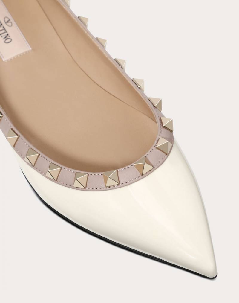 Valentyno_Rockstud_Patent_White_Ballerina_Flats_For_Women_With_Original_Box_And_Carry_Bag