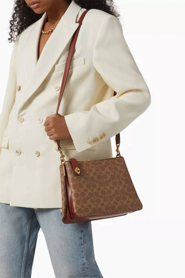 Coacch_Double_Zip_Signature_Canvas_Leather_ShoulderBag_With_CarryBag_DustCover