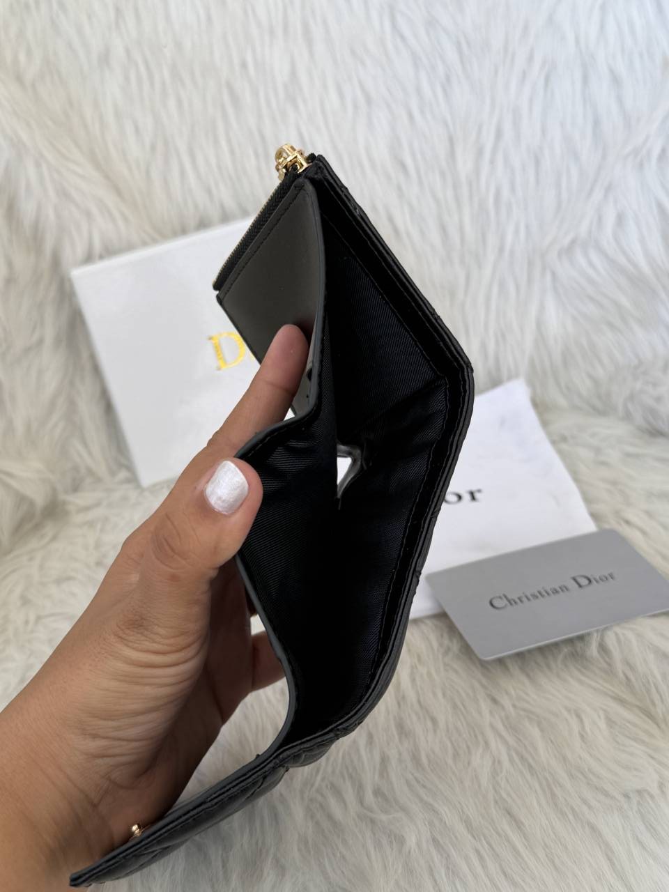 Black Caro Hibiscus Trifoldiyor Wallet With OriginalBox DustCover CardTag