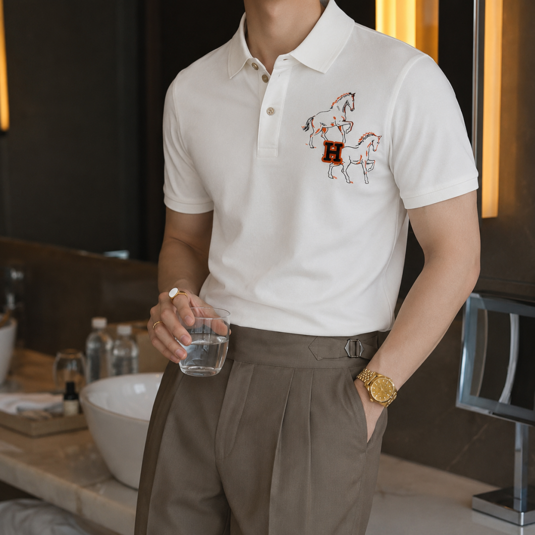 Hermes Chest Logo Polo T-shirt White