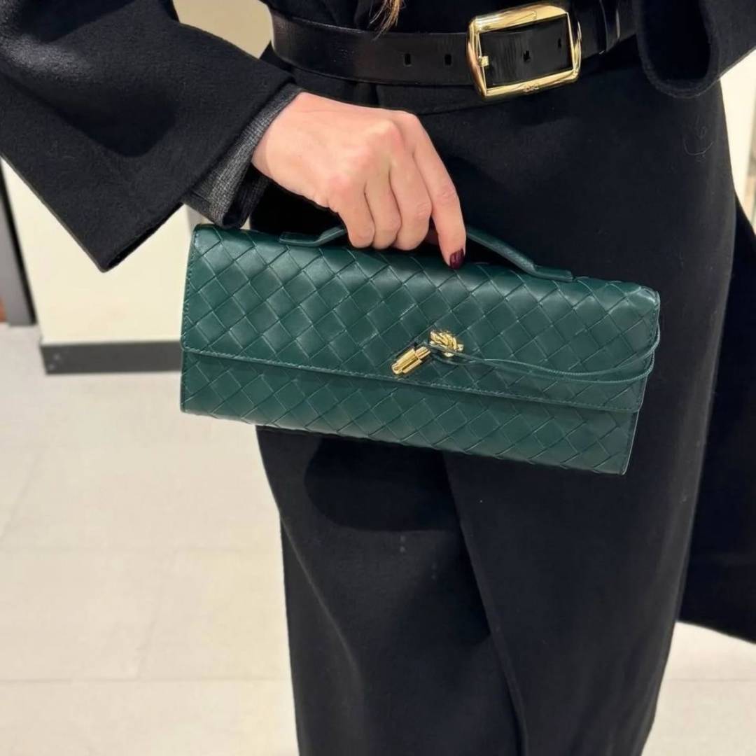 Bottega Veneta Green Andiamo Long Clutch Bag With Original Box Dust Cover & LongSlingBelt