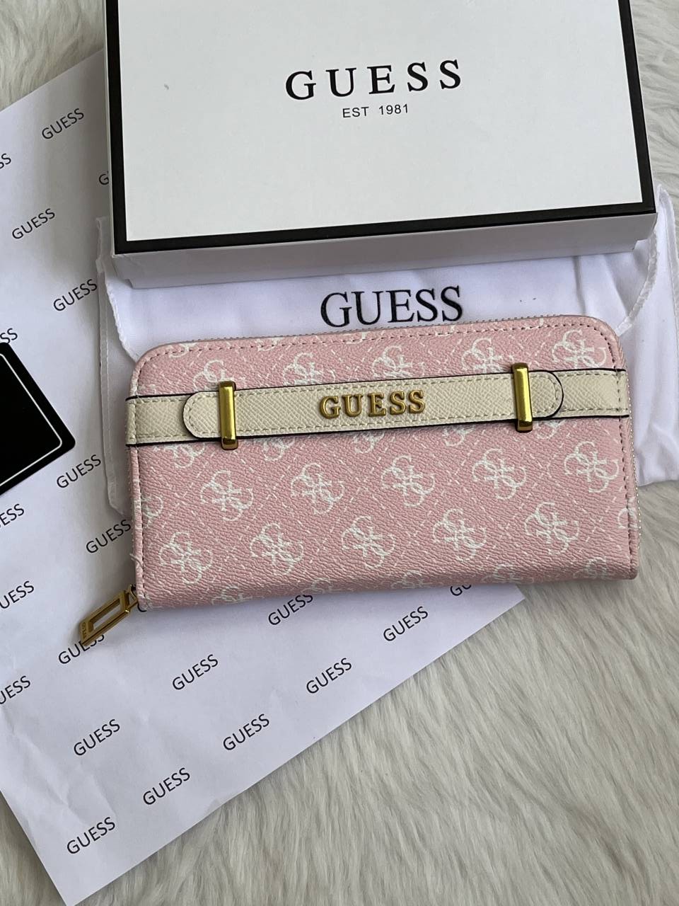 Guess 006 Pink Long Wallet With Original Box DustCover Card Packaging