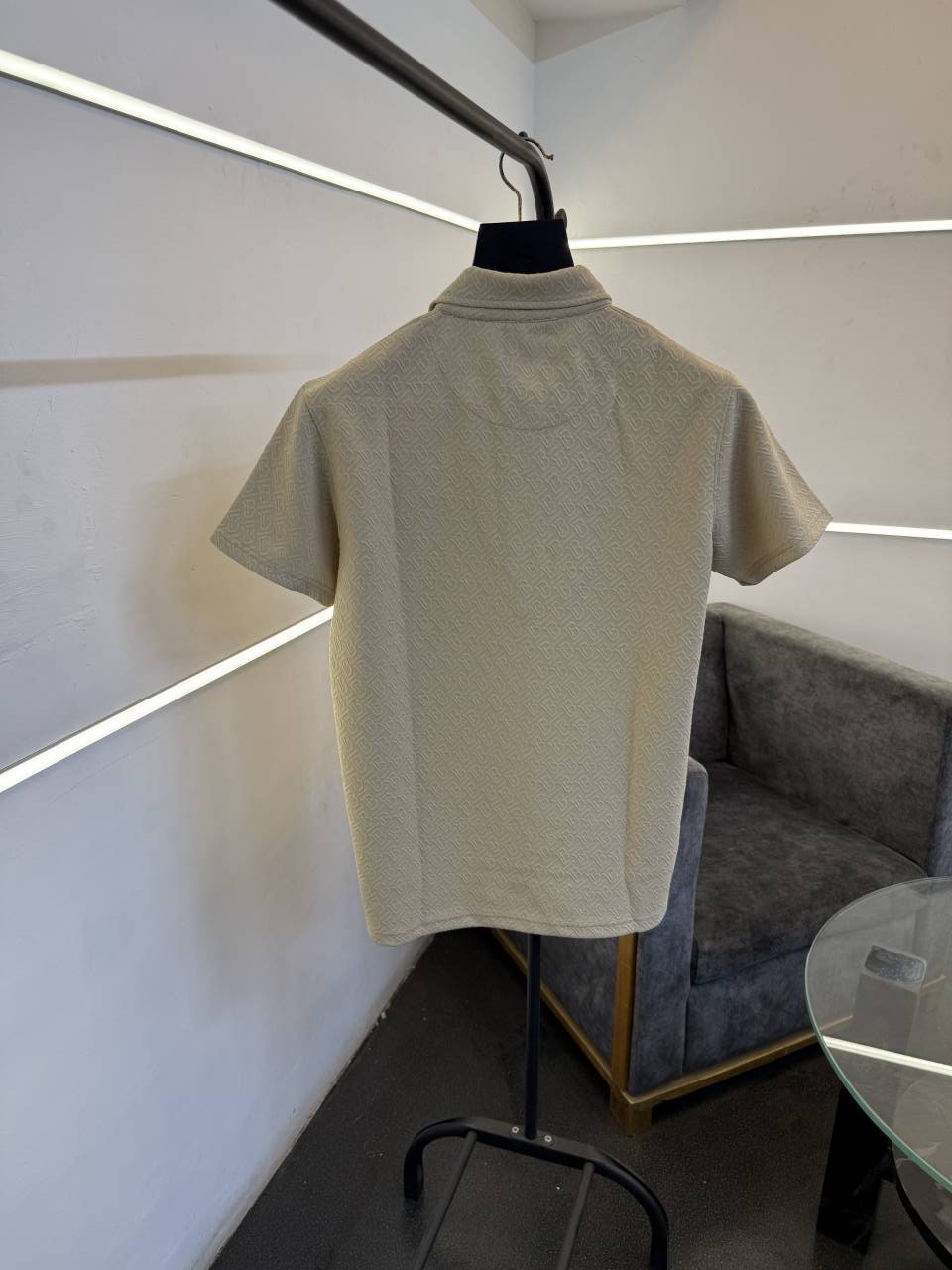 Burbery self knitted embossed print turkish imported polo tshirt beige sale