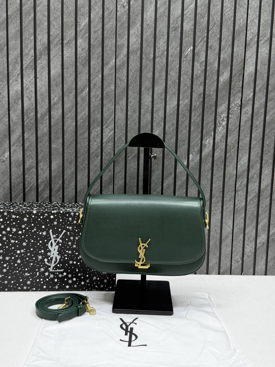 Ysl Voltaire 8868 Green-Gold Shoulder Crossbody Bag With Original Box