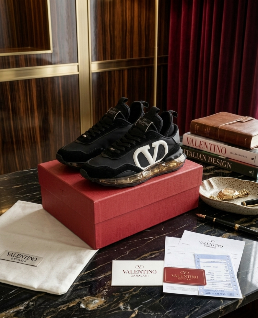 VALENTYNO GARAVANI BLACK SUEDE METALLIC GOLD