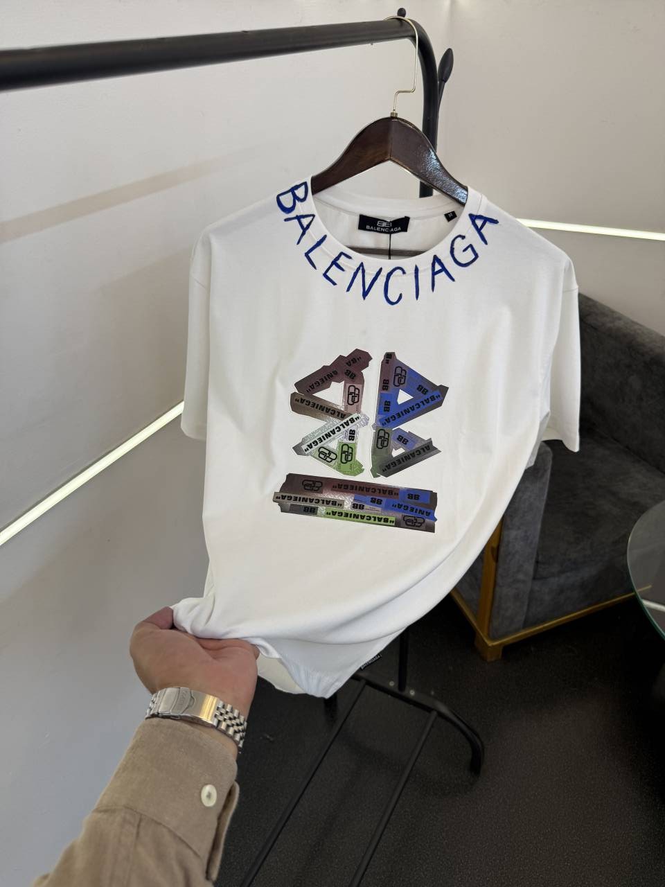 Balenciag a oversize drop shoulder imported round neck tshirt white