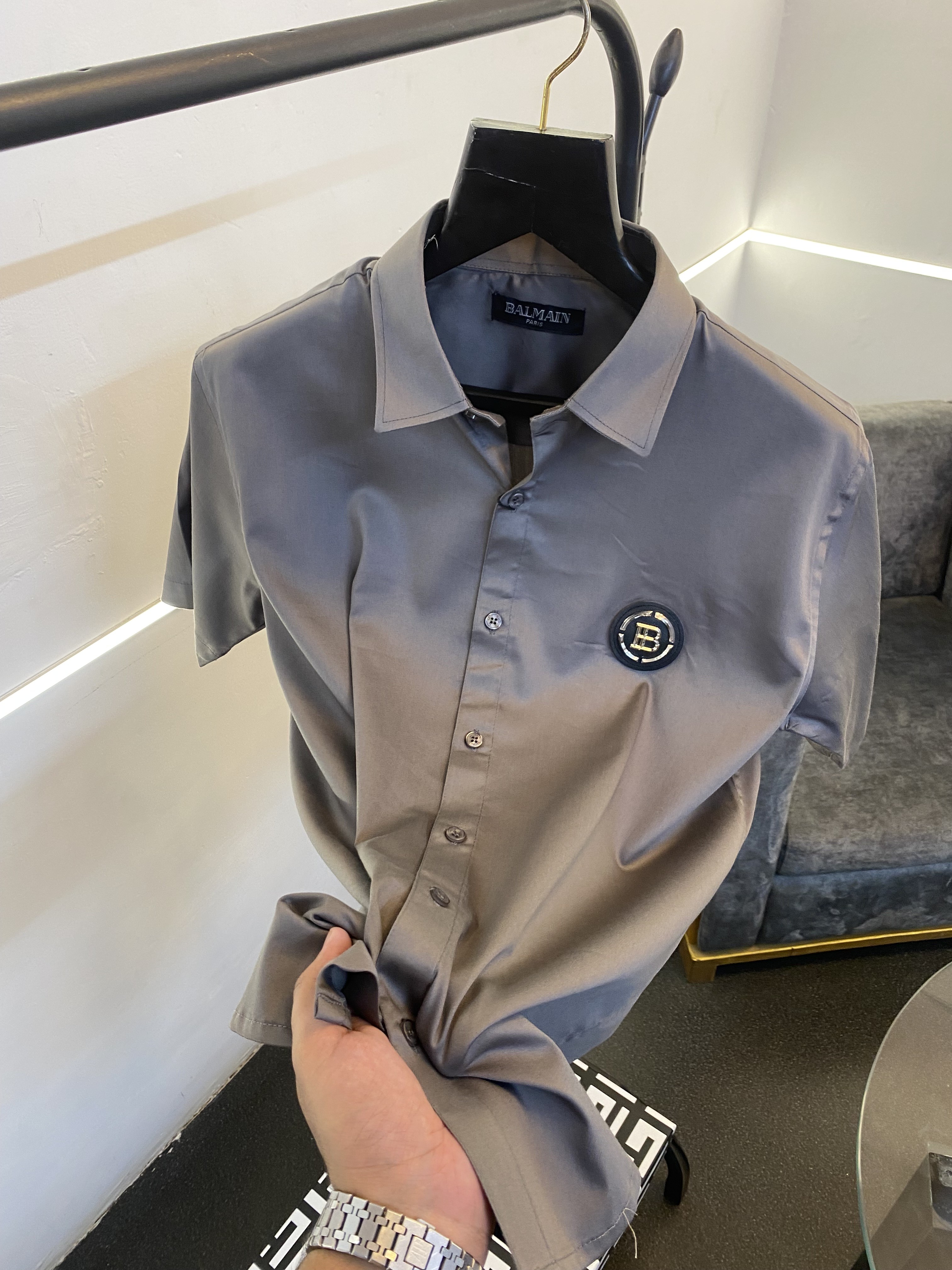 Balman steel chest and sleeves logo half sleeves imported shirt grey