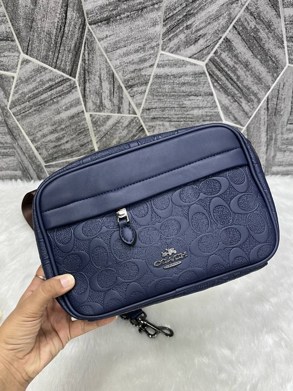 Coach Blue Emboss Leather Unisex Crossbody Bag With DustCover - Image 4
