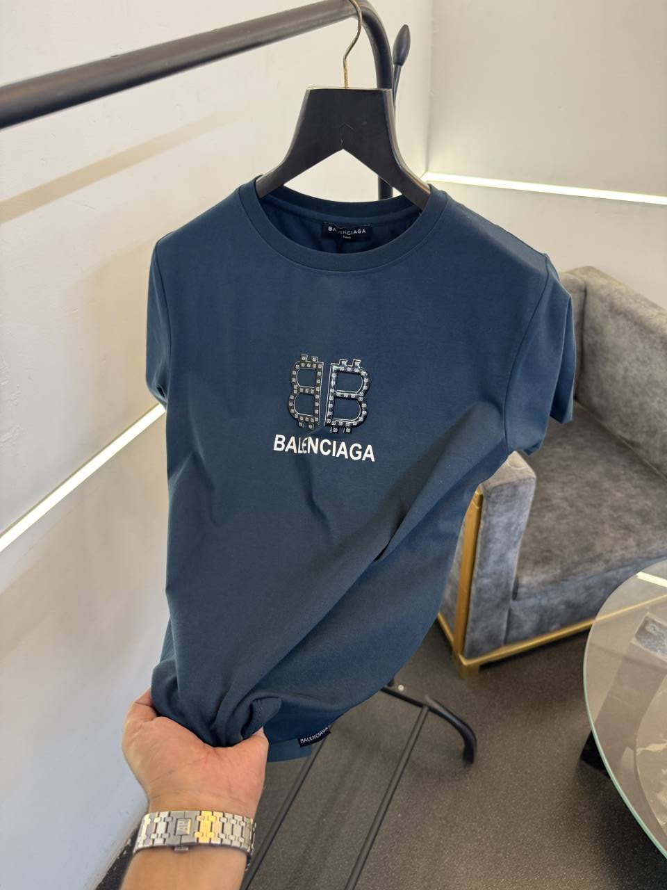 Balenciag a black front and c green print turkish imported round neck tshirt sale