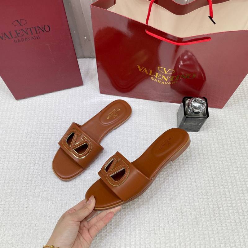 Valentinno_Garavani_VLogo_Signature_Flat_Leather_Sandals_Brown_With_OG_Box_&_Carry_Bag_1892_Brown