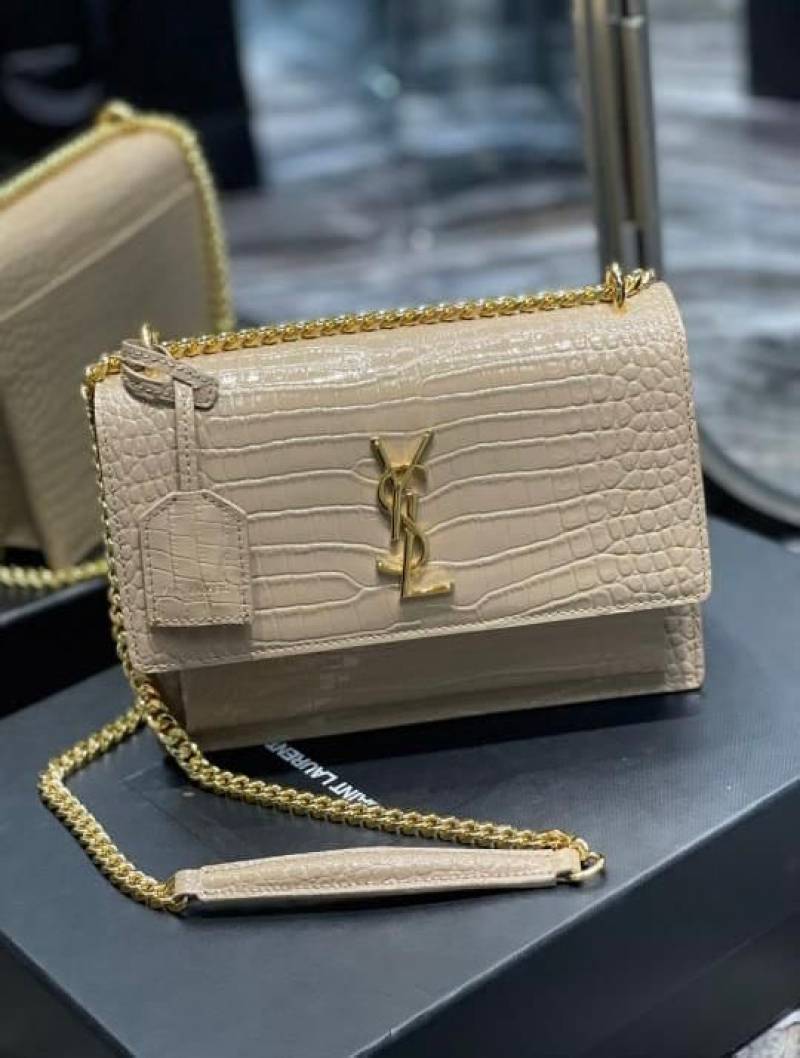 Ysl Sunset Croccskin Shoulder Sling Bag With Original Box & Dust Cover Packaging