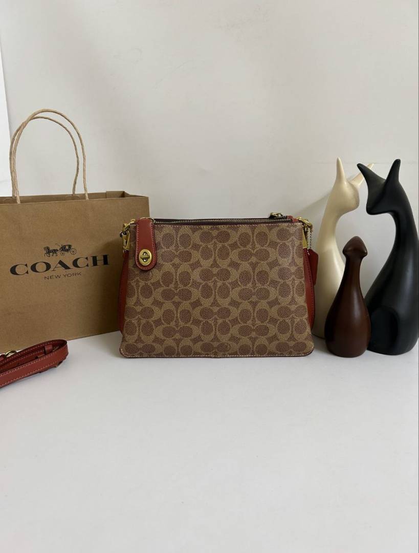 Coacch_Double_Zip_Signature_Canvas_Leather_ShoulderBag_With_CarryBag_DustCover