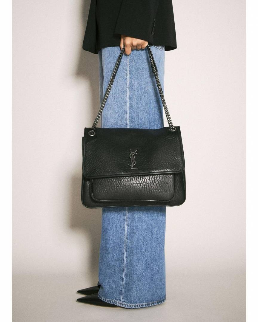 YSL Saint Laurent Niki Large Leather Premium Shoulder Bag With OG Box & Dust Bag (Black - 802)