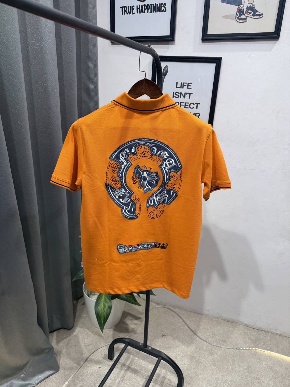 Chrome heart turkey imported polo tshirt with patch and embroidery and brand button orange