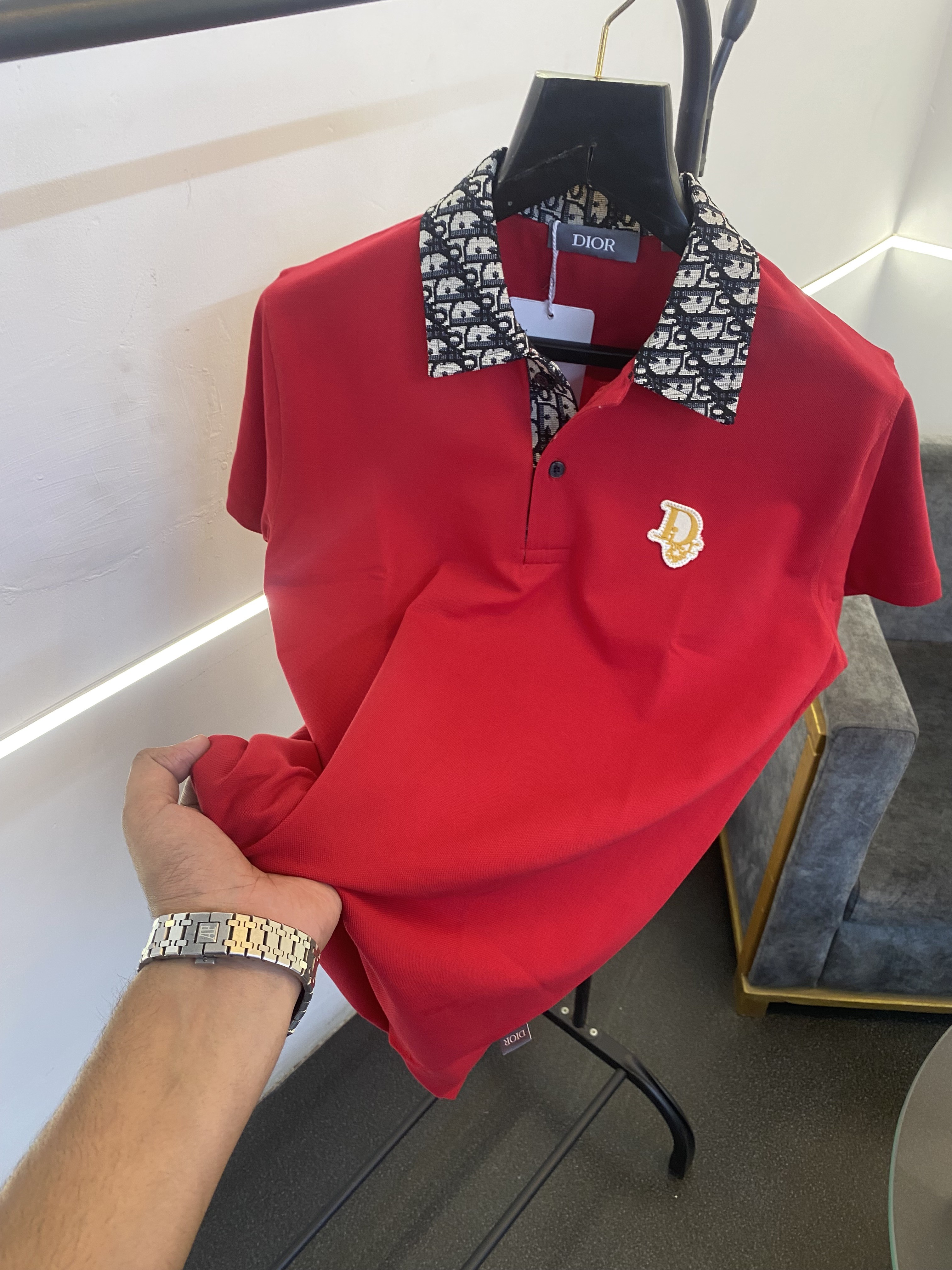 Christian Diyor jacquard collar turkish imported polo tshirt red