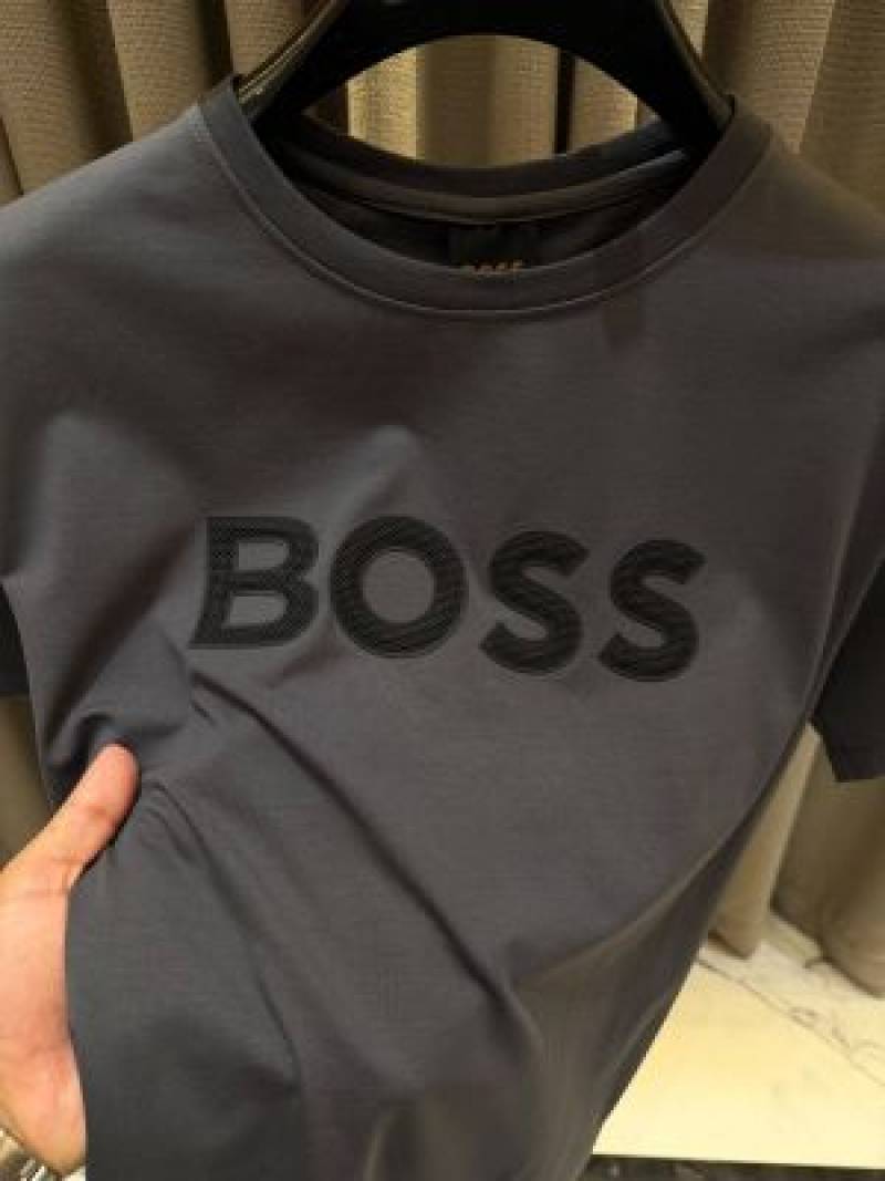 Boss Middle Brand Logo Round Neck T-shirt Stone Grey