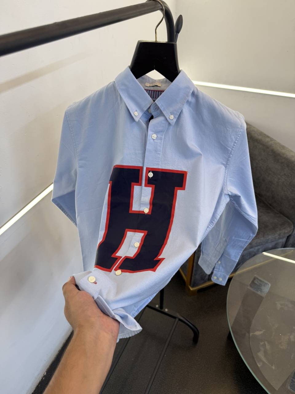 Tommy hilfigar H logo imported full sleeves shirt sky blue
