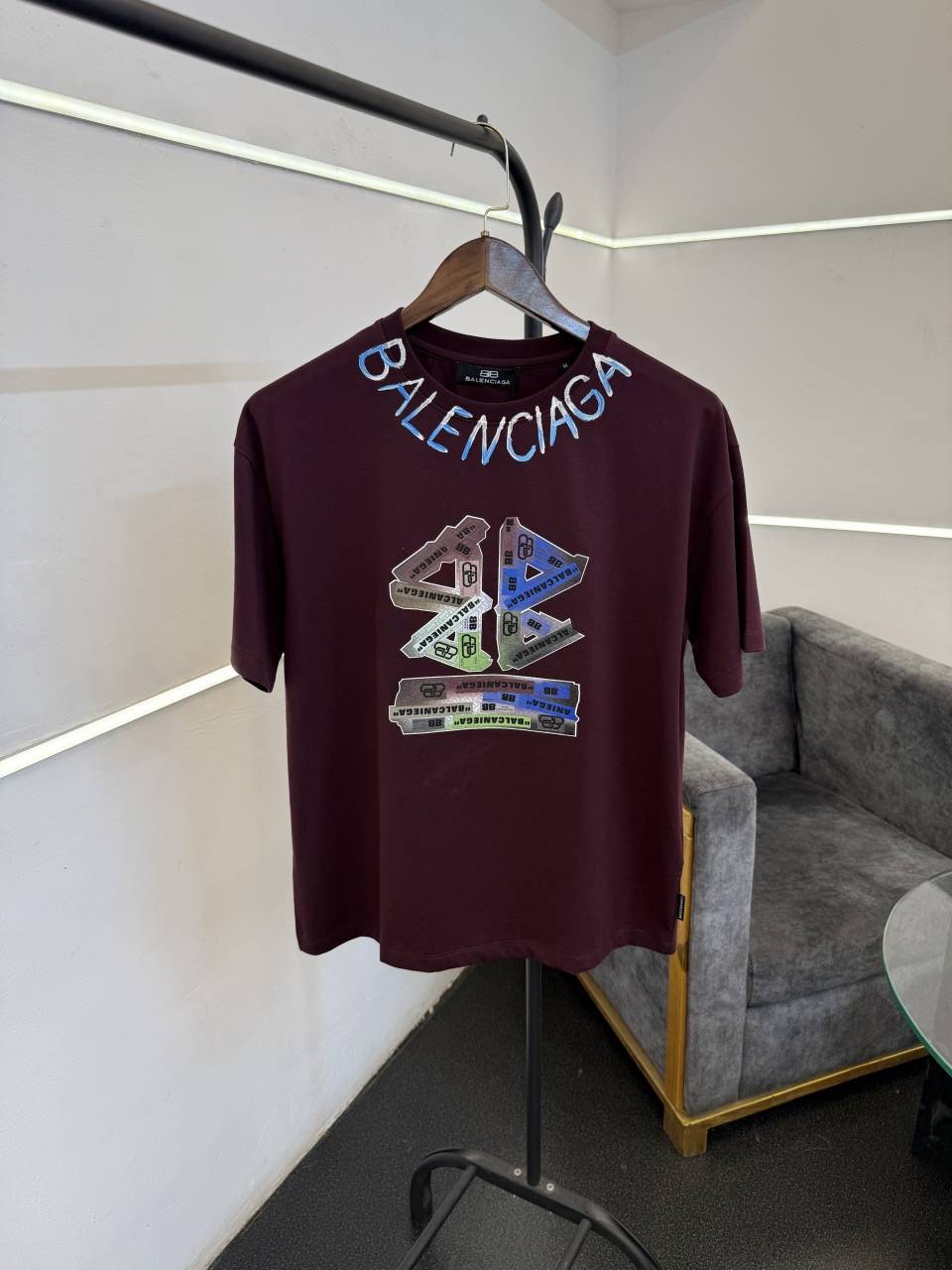Balenciag a oversize drop shoulder imported round neck tshirt wine