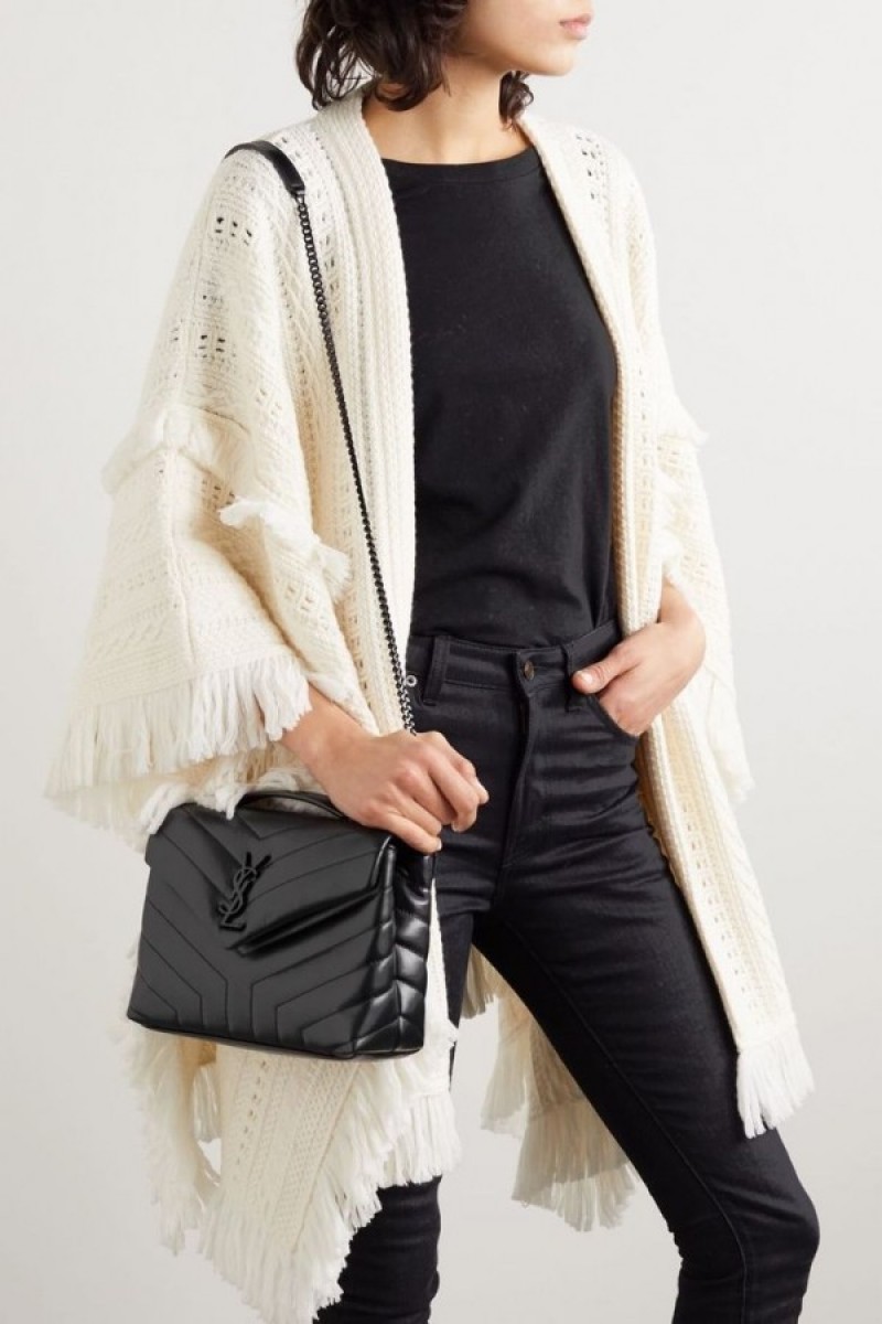 YSL Saint Laurent Loulou Shoulder Bag With OG Magnetic Box & Dust Bag (All Black - 771)
