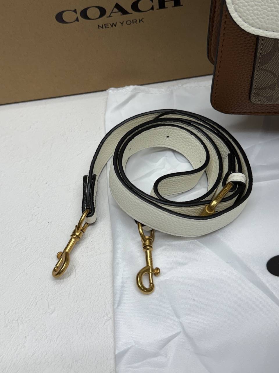 Coacch Tabby 26 Brown White mono Shoulder Crossbody Bag With Original Box 2 Belt (Short Long)