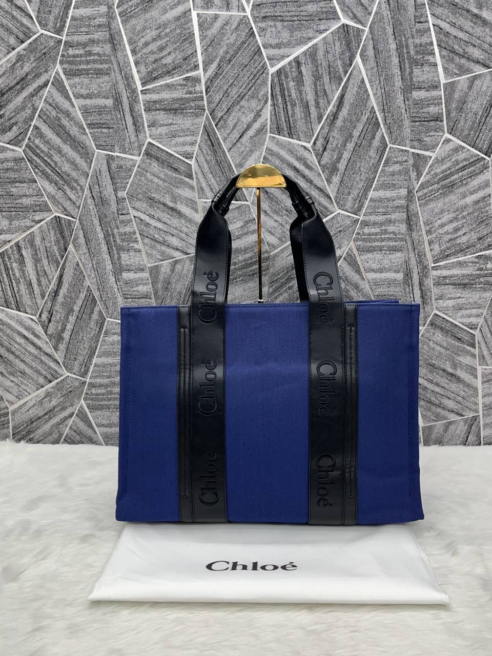 Chloe Woody Canvas Tote Bag Large With Dust Cover
