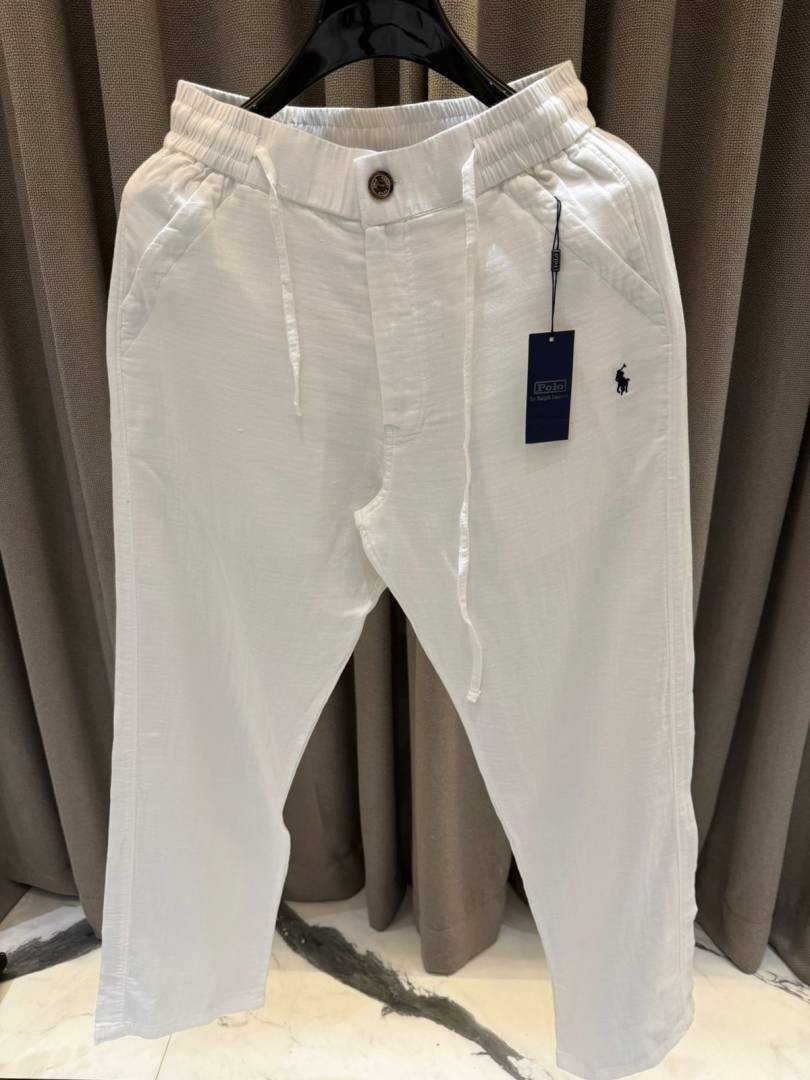 _lauren signature linen pants white