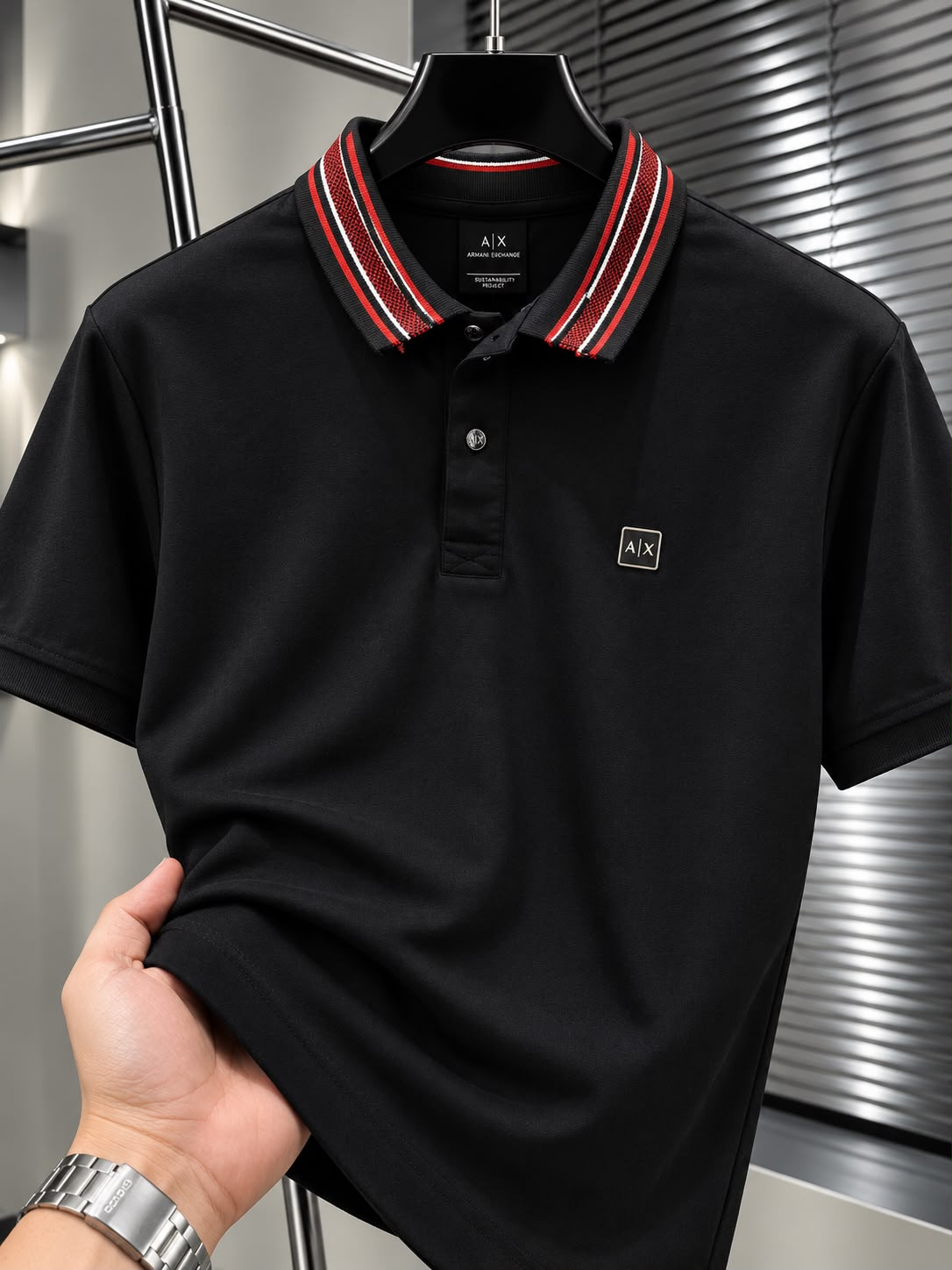 AX Chest Logo Polo T-shirt Black