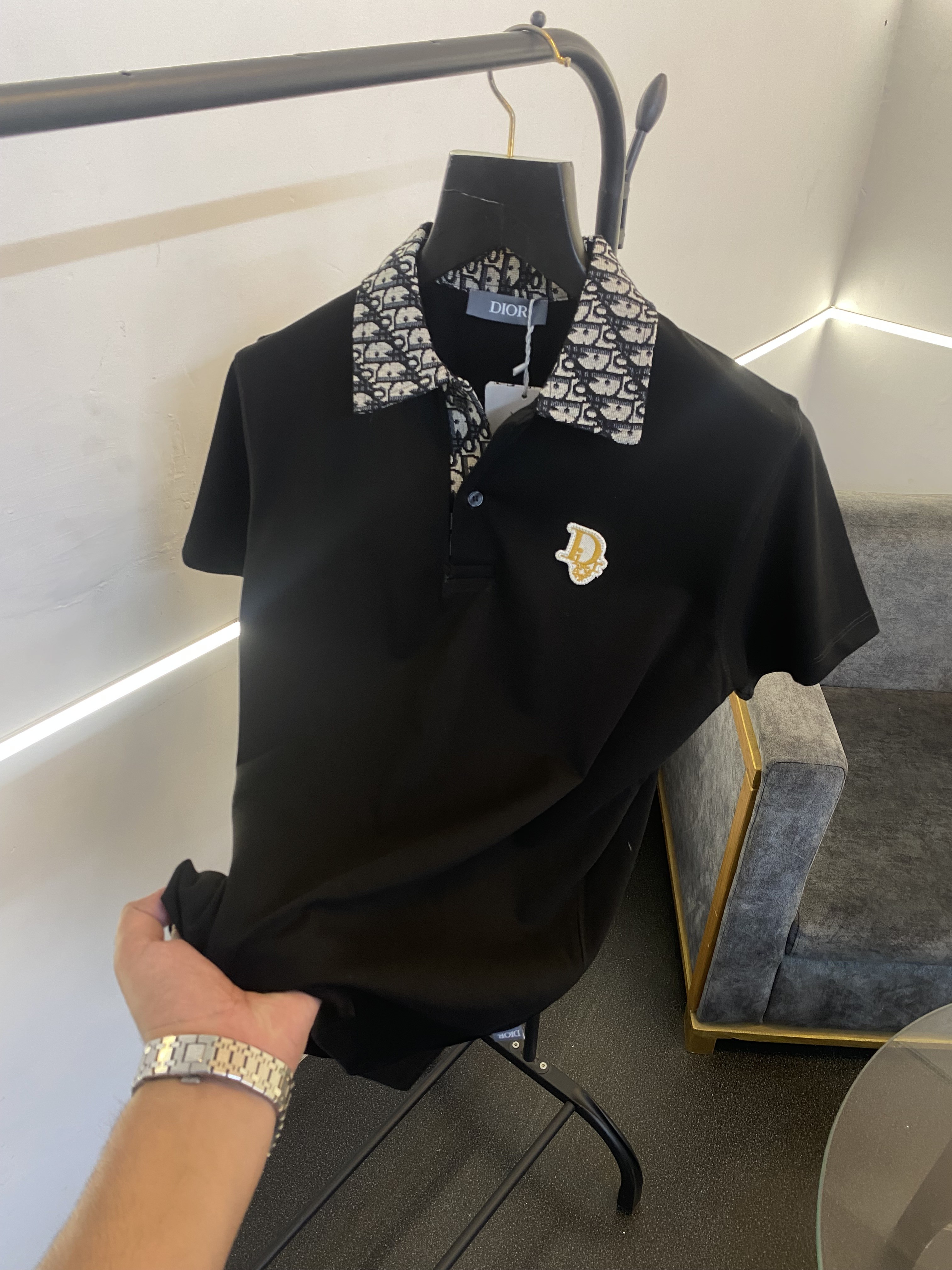 Christian Diyor jacquard collar turkish imported polo tshirt black