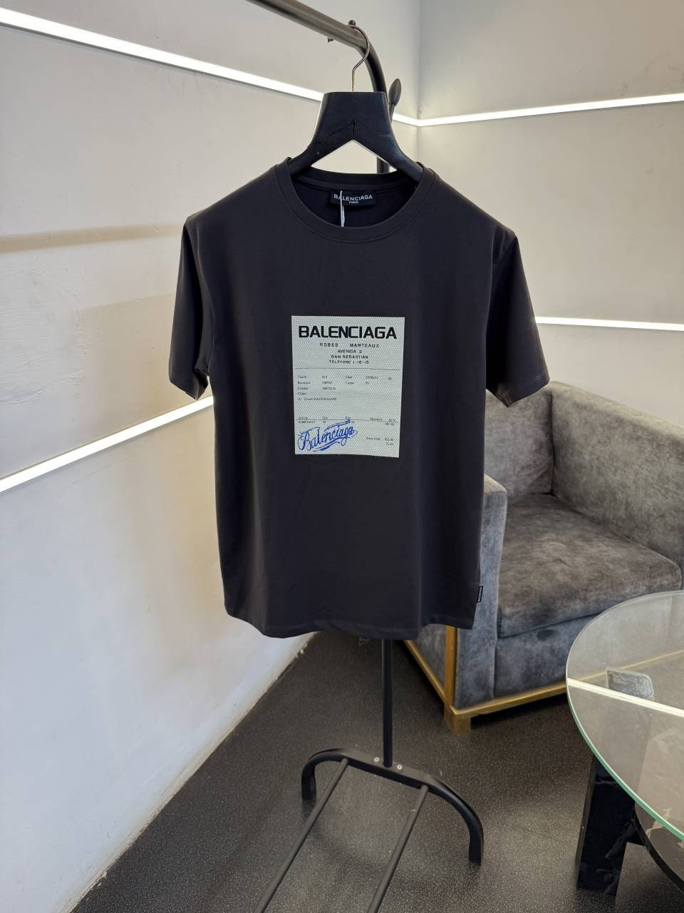 Balenciaga dark grey diamond patch with print imported round neck tshirt