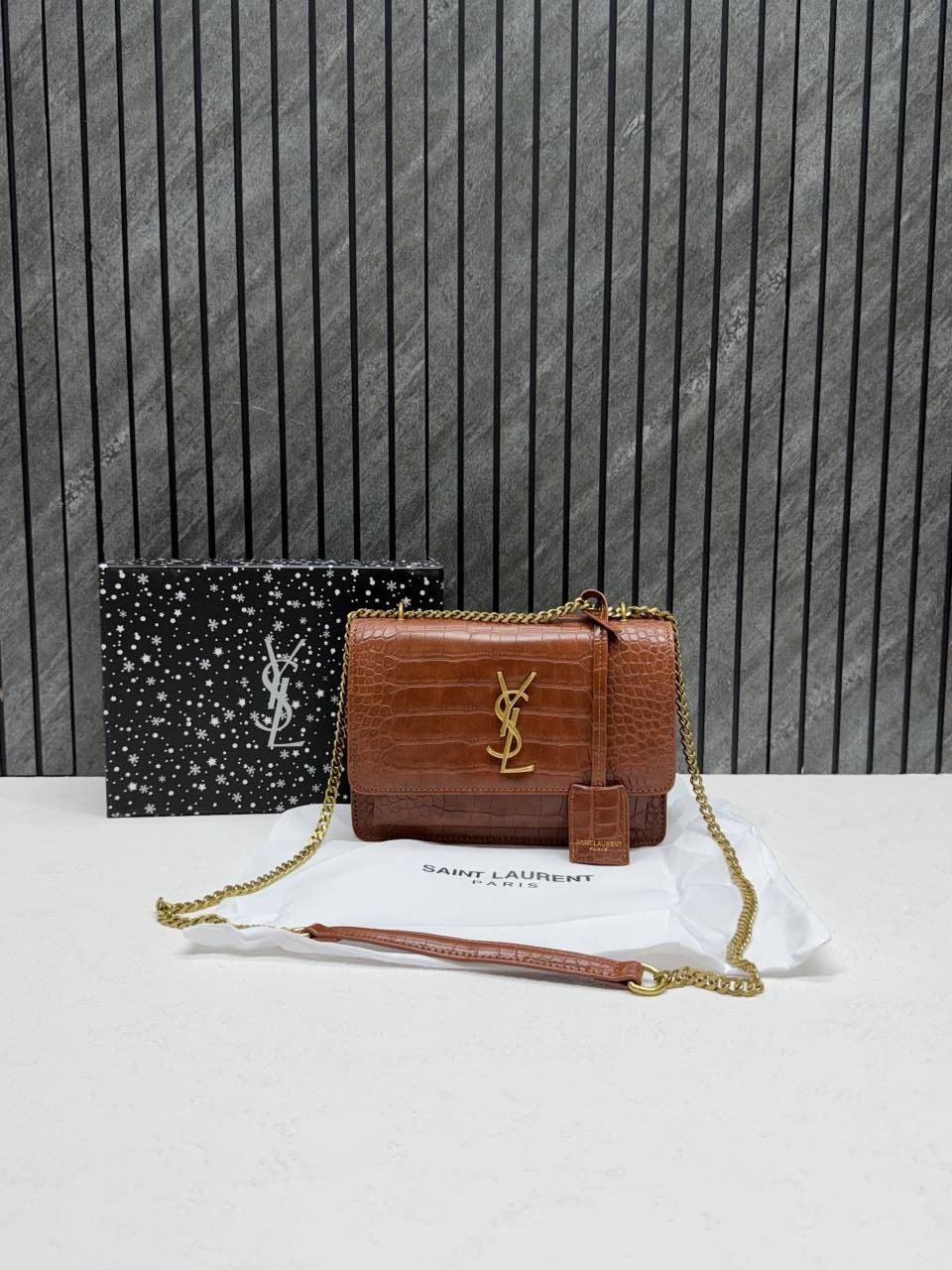 Ysl sunset Crocodile Skin 2504 Shoulder Bag With Original Box & DustCover